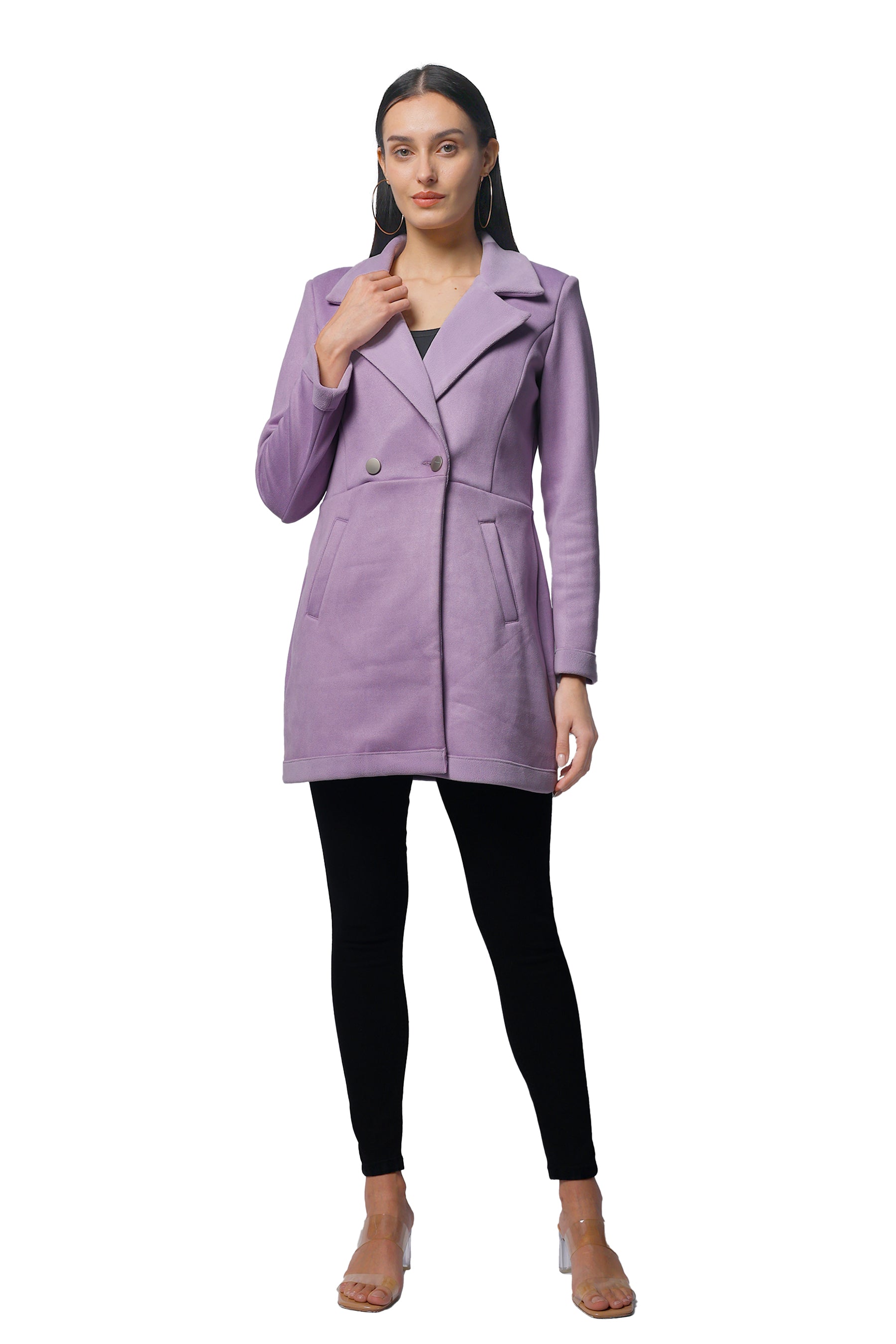 Women's Semi Long Coat in Anti Pilling Suede Fabric