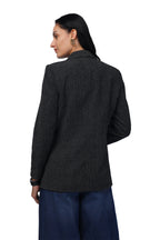 Double Breasted Mid Length Coat in Chenille Tweed Fabric