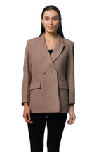 Double Breasted Mid Length Coat in Chenille Tweed Fabric