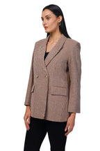 Double Breasted Mid Length Coat in Chenille Tweed Fabric