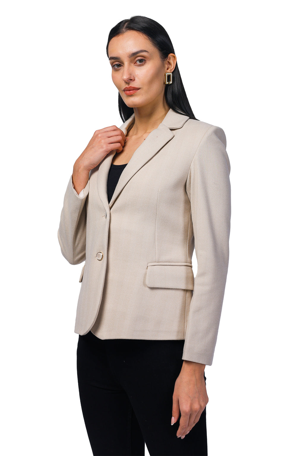 Women's Short Length Coat in Herringbone Tweed Fabric