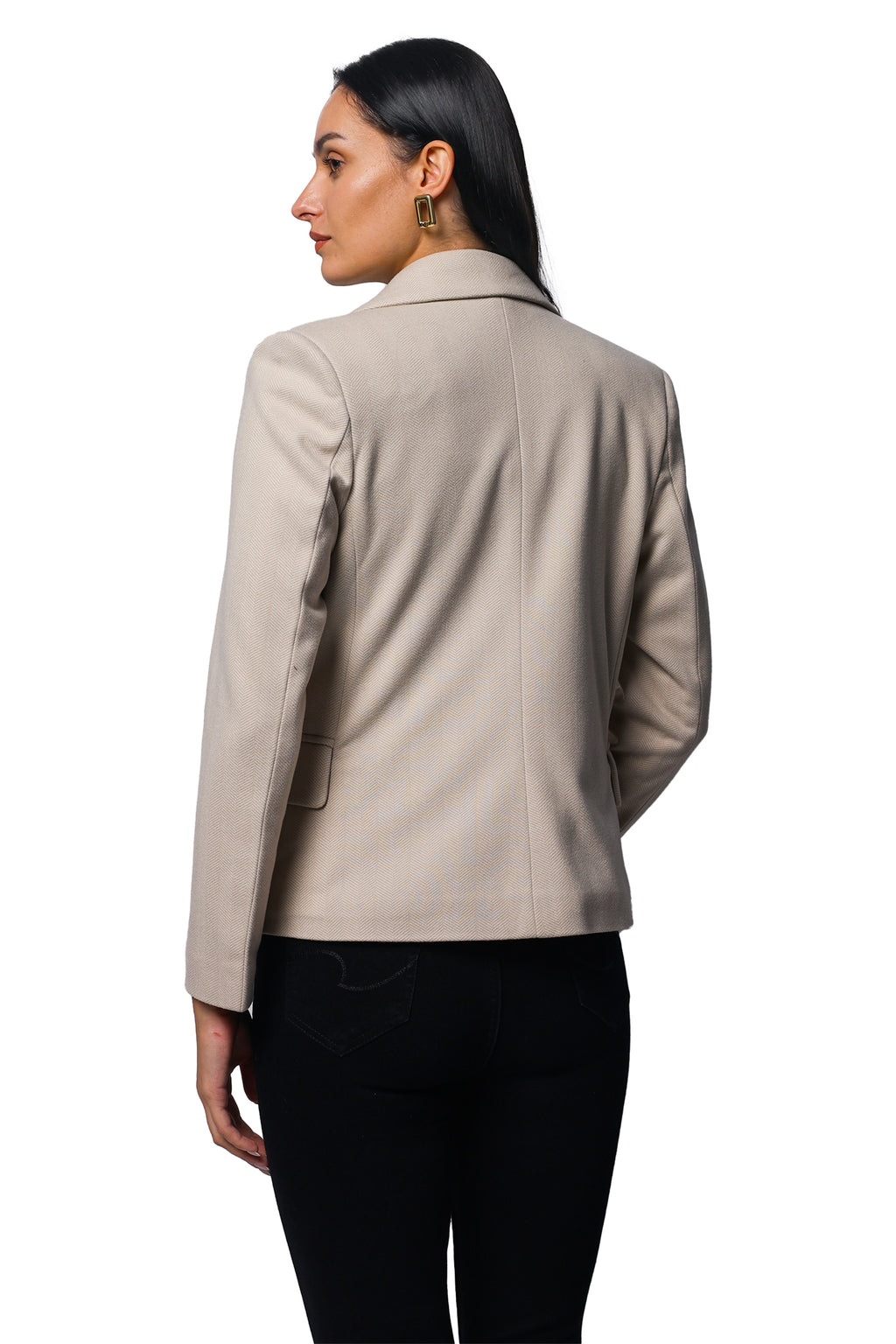 Women's Short Length Coat in Herringbone Tweed Fabric