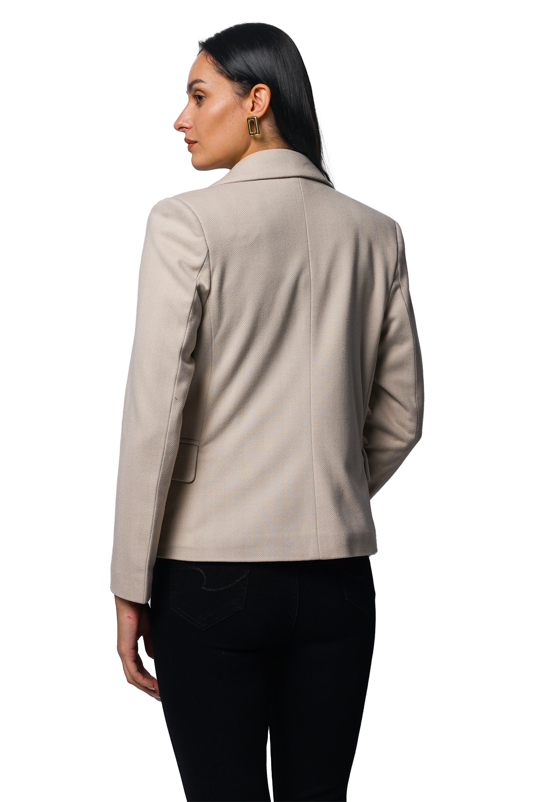 Women's Short Length Coat in Herringbone Tweed Fabric