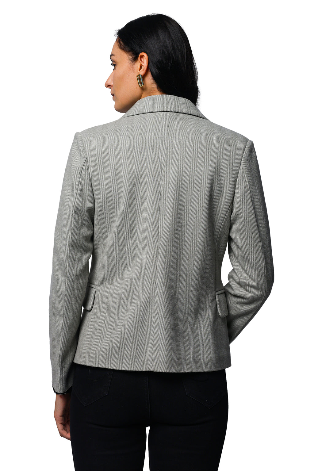 Women's Short Length Coat in Herringbone Tweed Fabric
