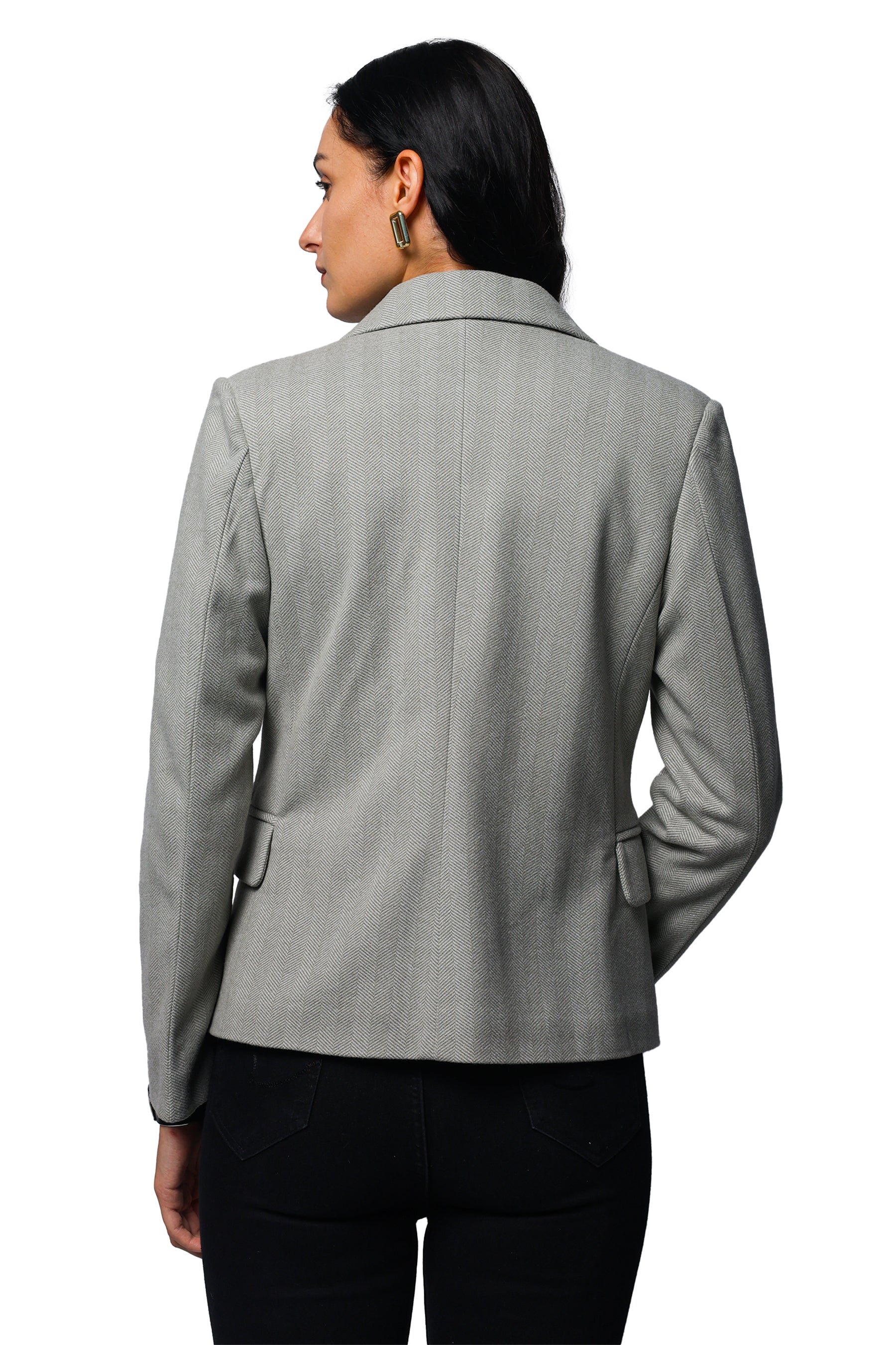 Women's Short Length Coat in Herringbone Tweed Fabric