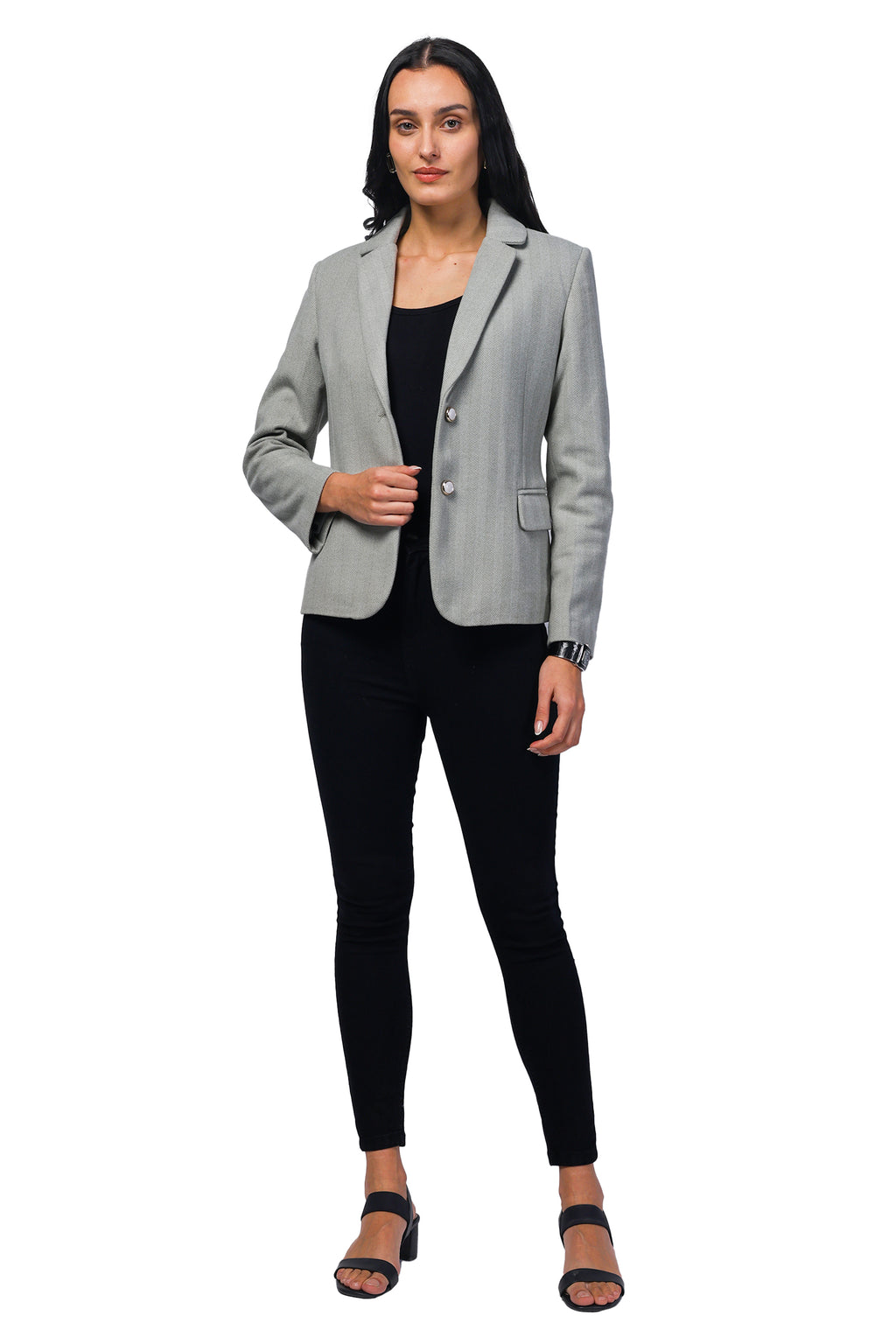 Women's Short Length Coat in Herringbone Tweed Fabric