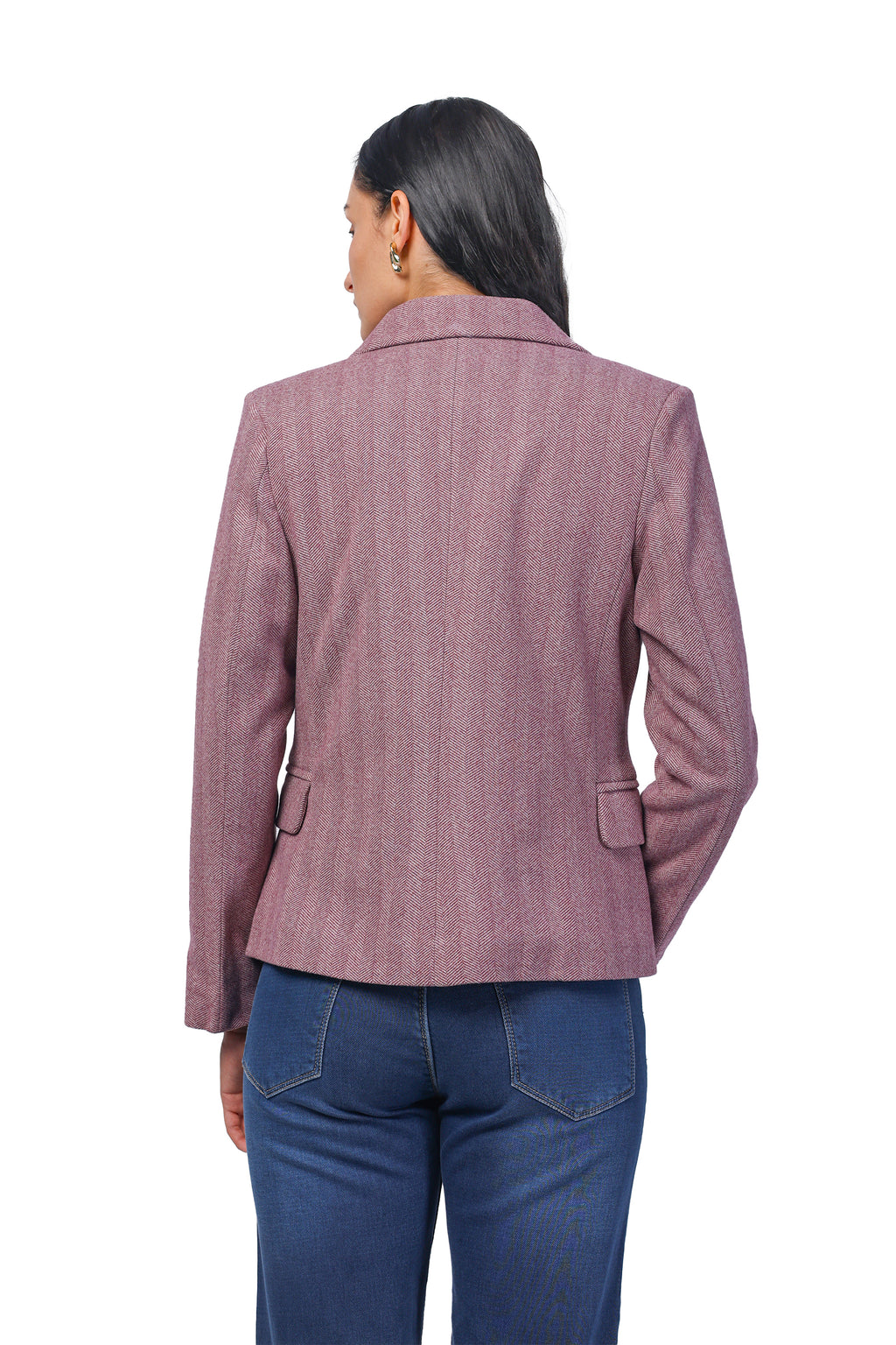 Women's Short Length Coat in Herringbone Tweed Fabric