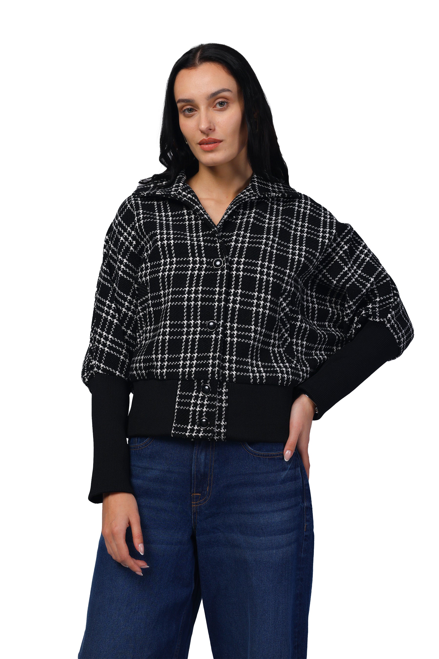 Women's Kimono in Chenille Tweed Fabric with Rib Sleeves