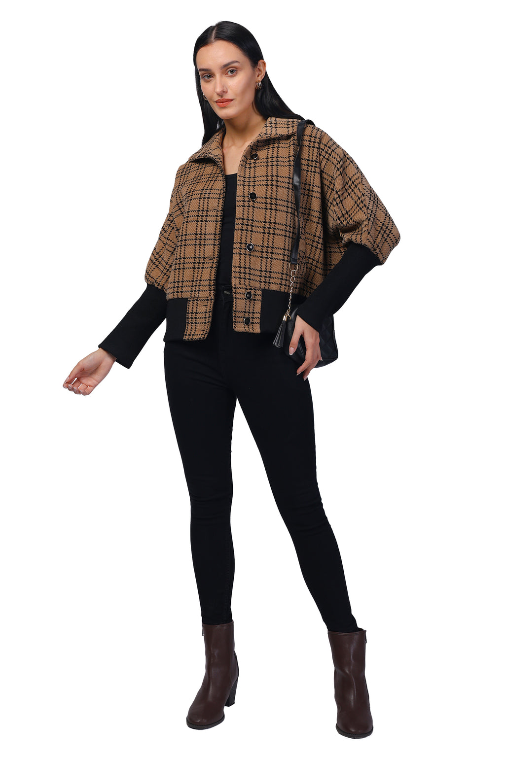 Women's Kimono in Chenille Tweed Fabric with Rib Sleeves