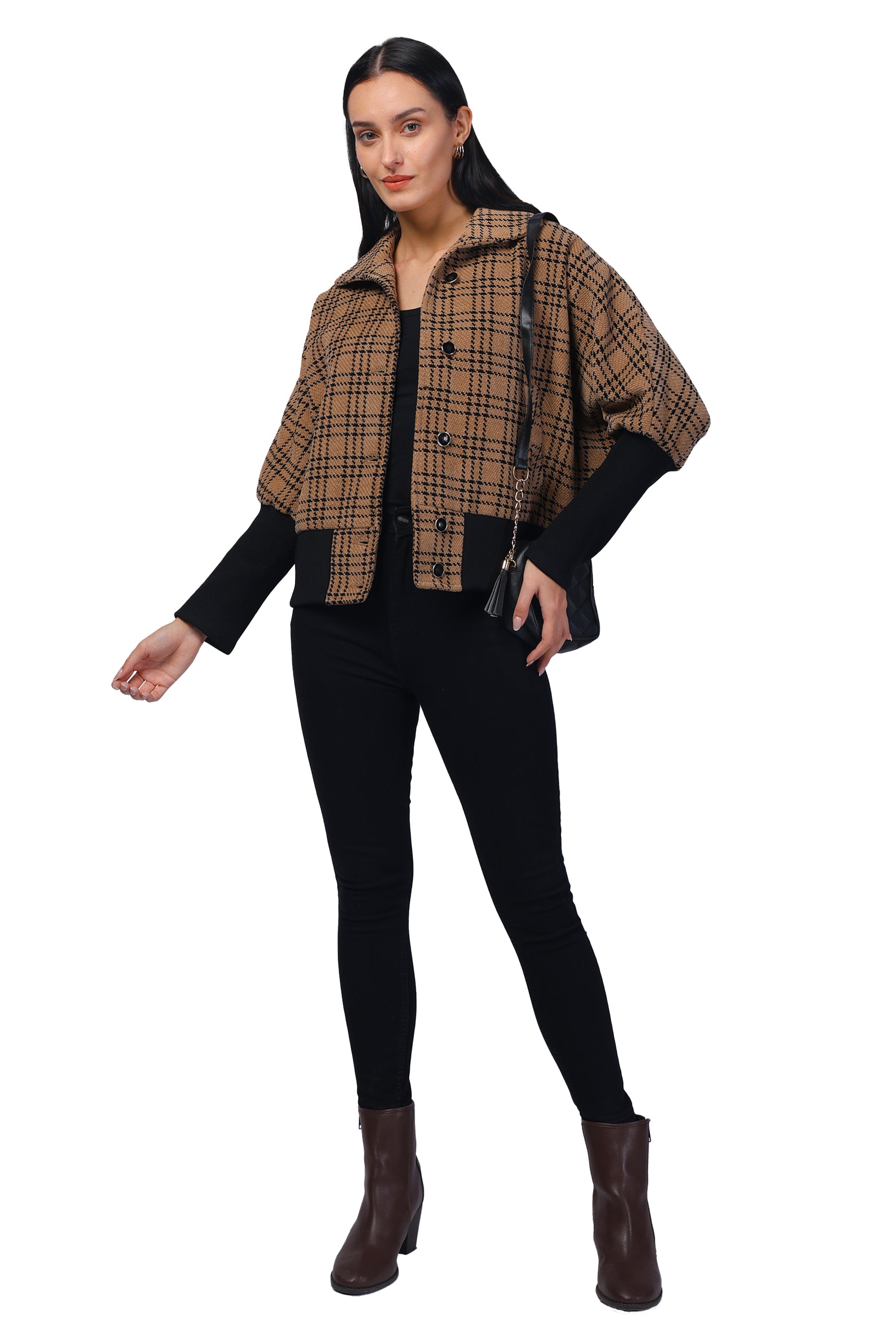 Women's Kimono in Chenille Tweed Fabric with Rib Sleeves