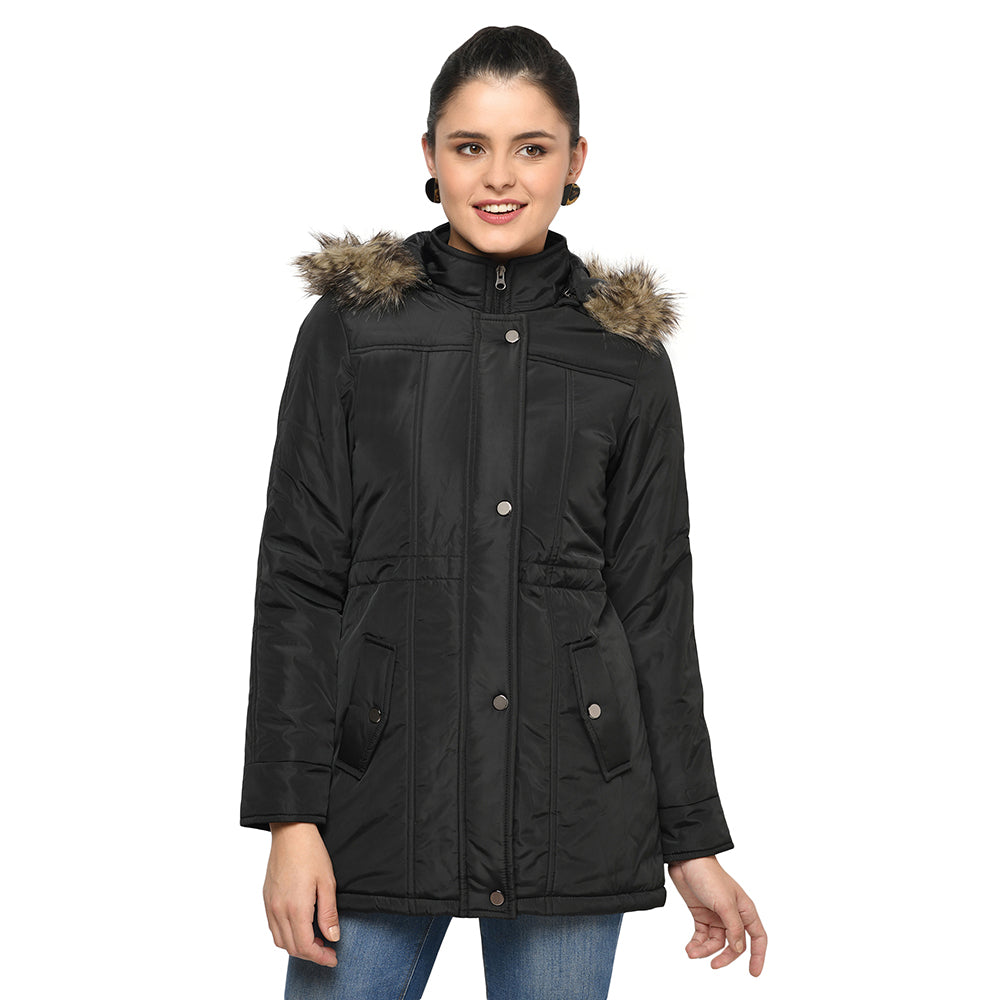 Women's Quilted Parka Jacket with Removable Hood