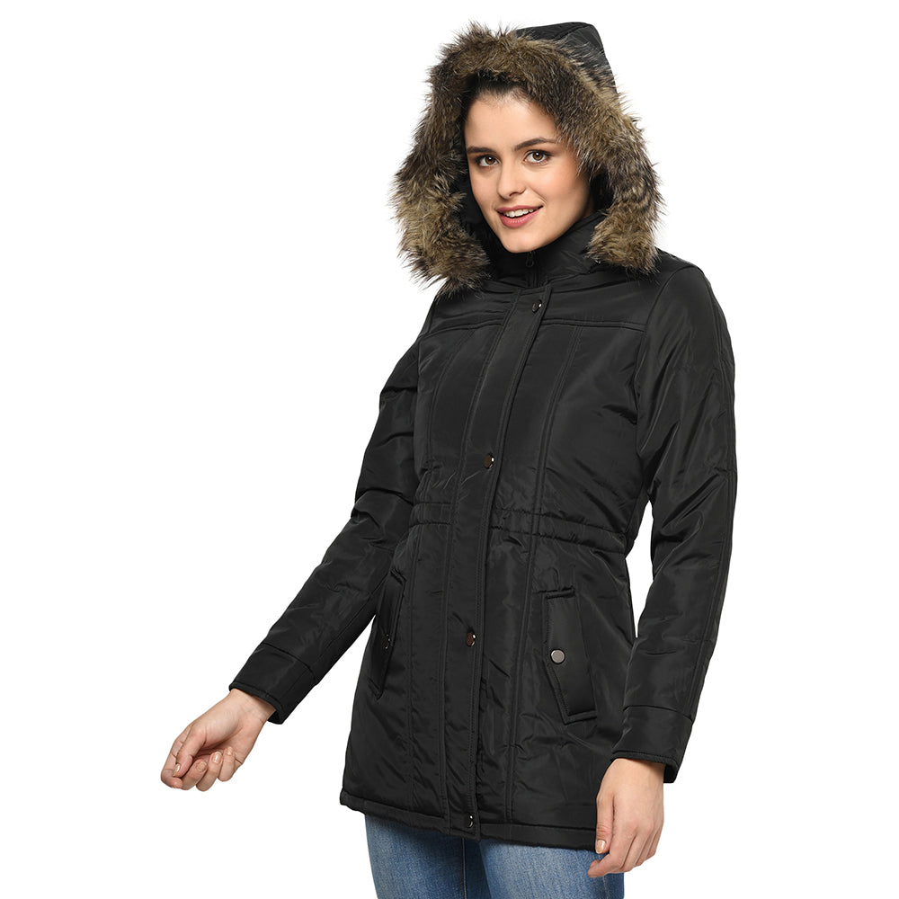 Women's Quilted Parka Jacket with Removable Hood