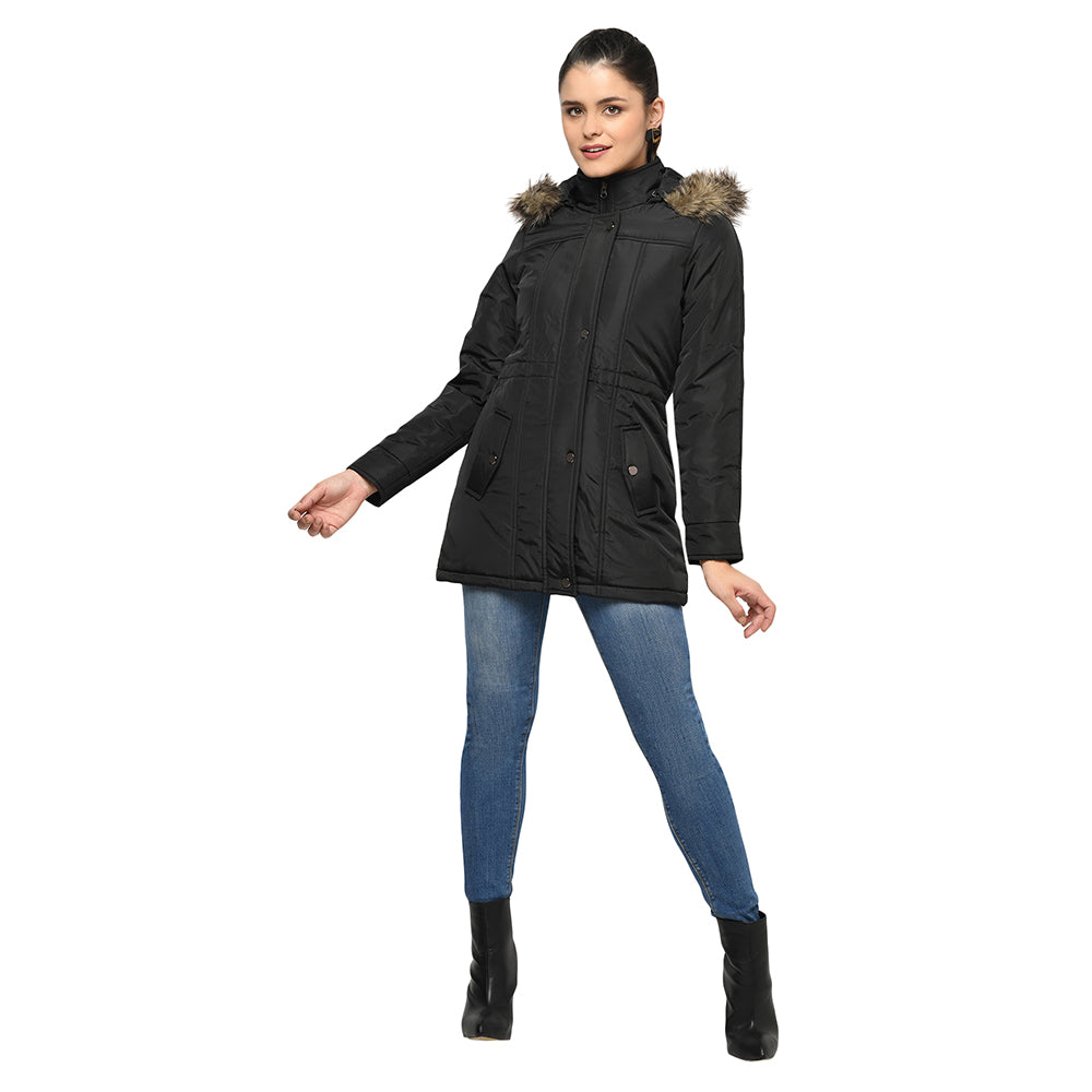 Women's Quilted Parka Jacket with Removable Hood