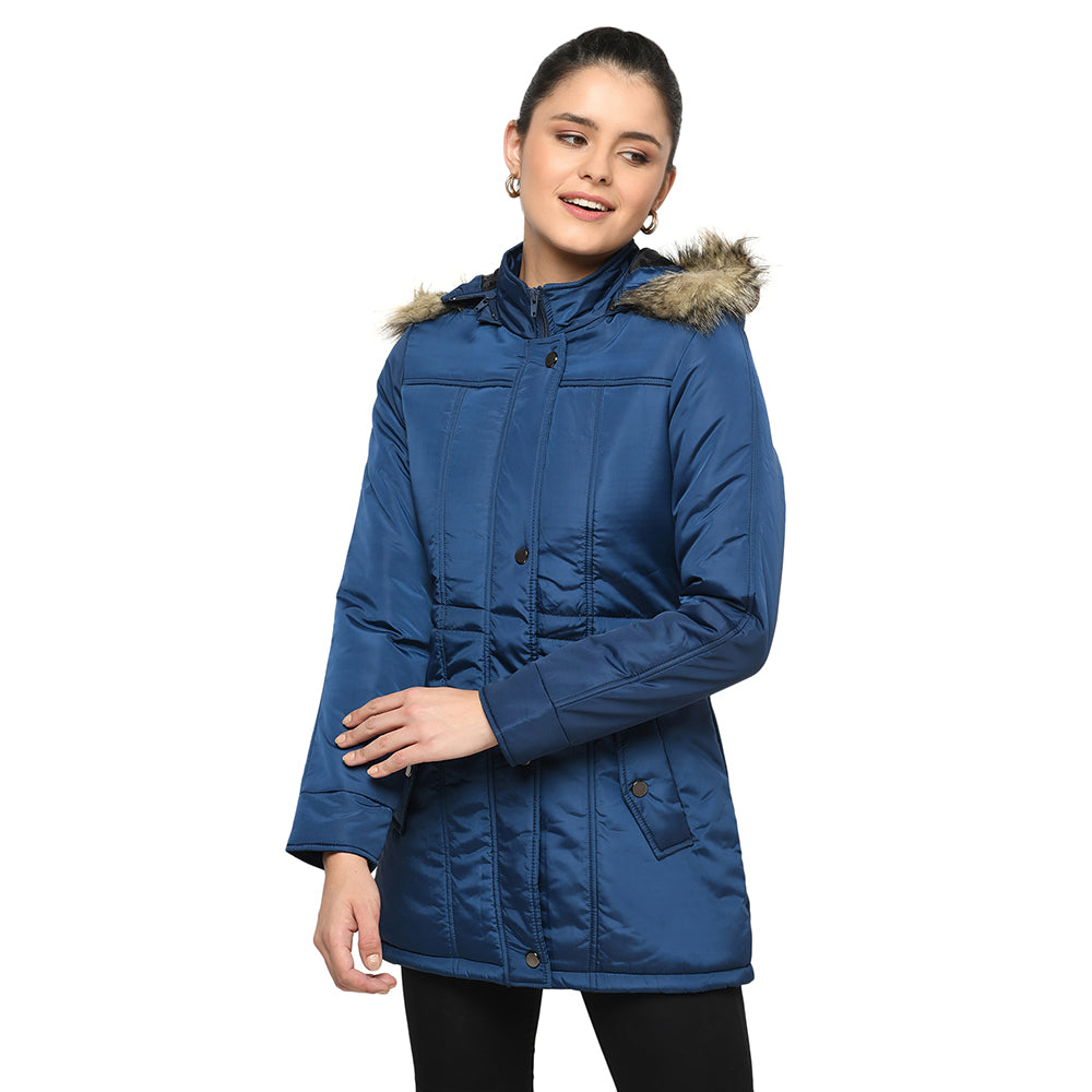 Women's Quilted Parka Jacket with Removable Hood