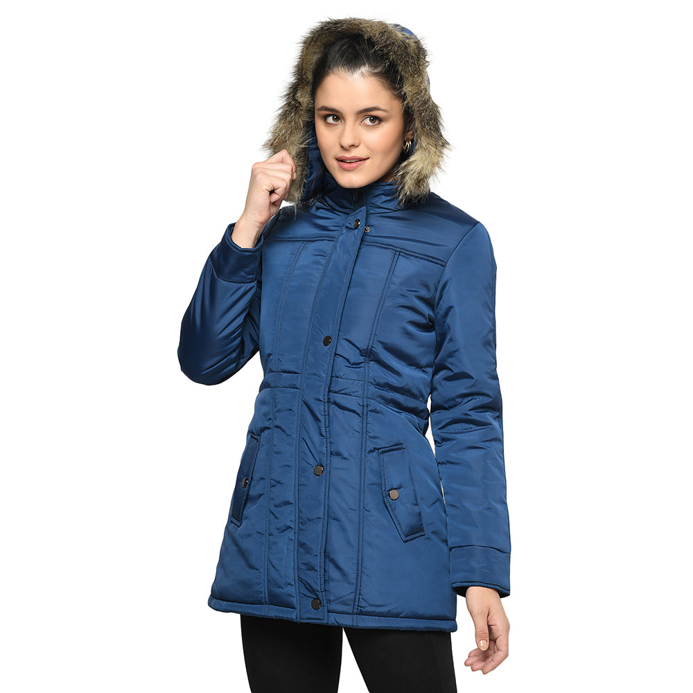 Women's Quilted Parka Jacket with Removable Hood