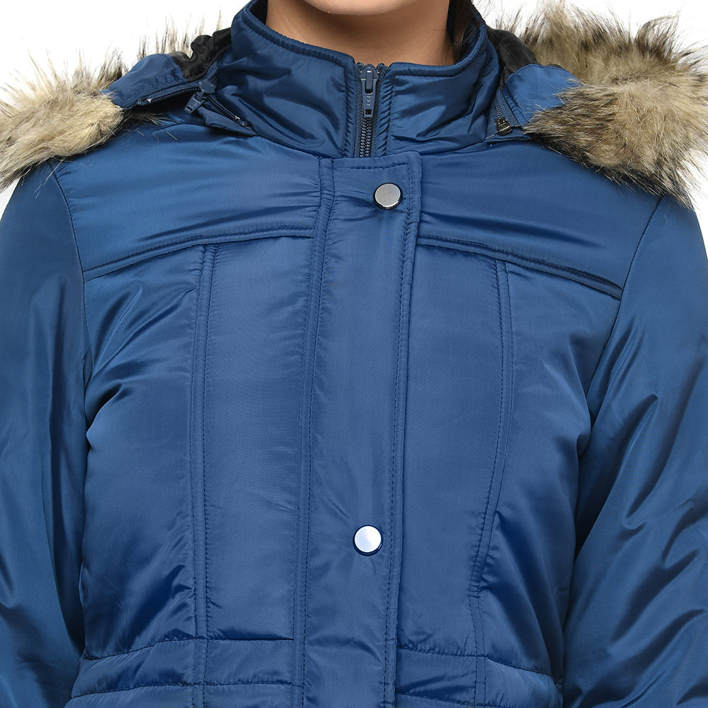 Women's Quilted Parka Jacket with Removable Hood