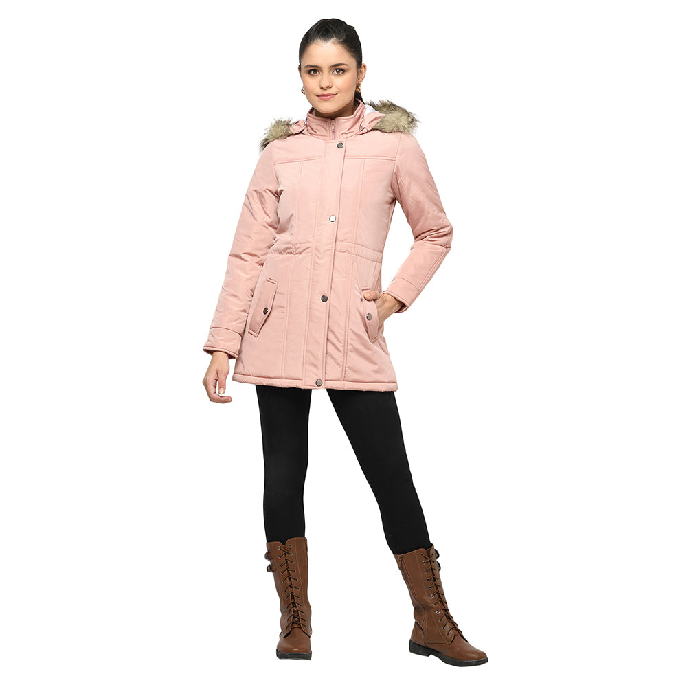 Women's Quilted Parka Jacket with Removable Hood
