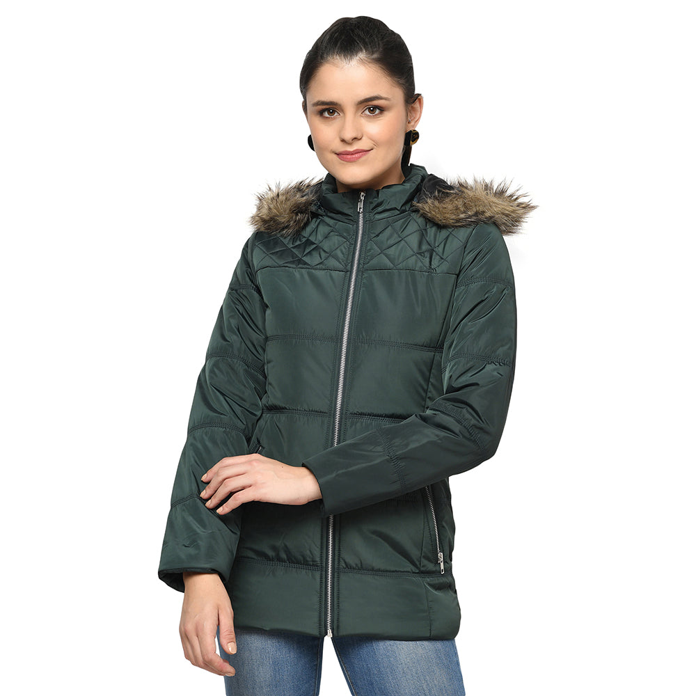 Women's Quilted Jacket with Removable Hood