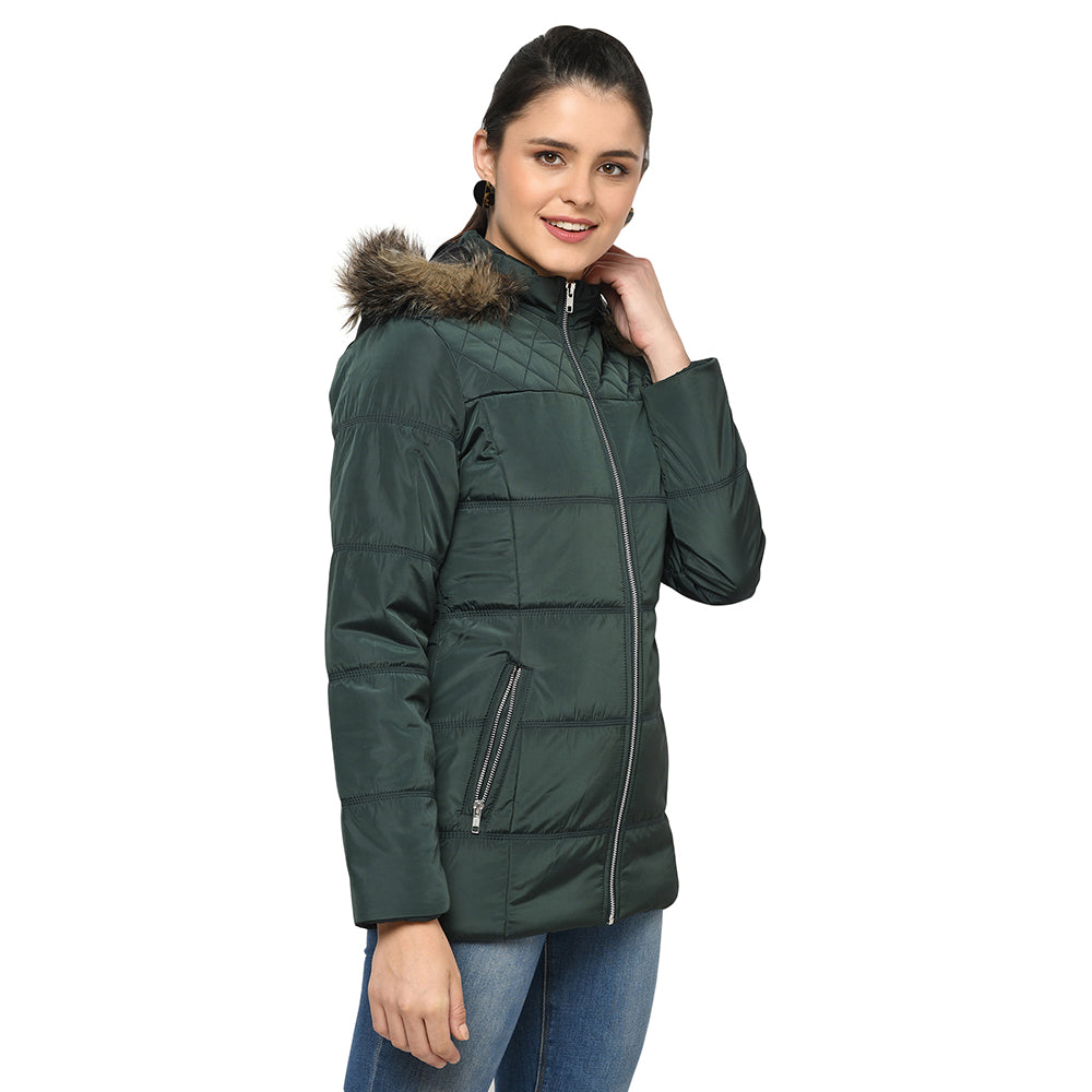 Women's Quilted Jacket with Removable Hood