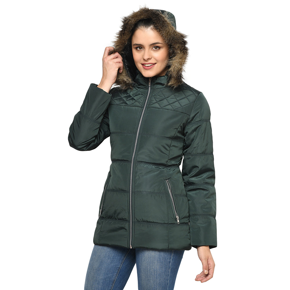 Women's Quilted Jacket with Removable Hood