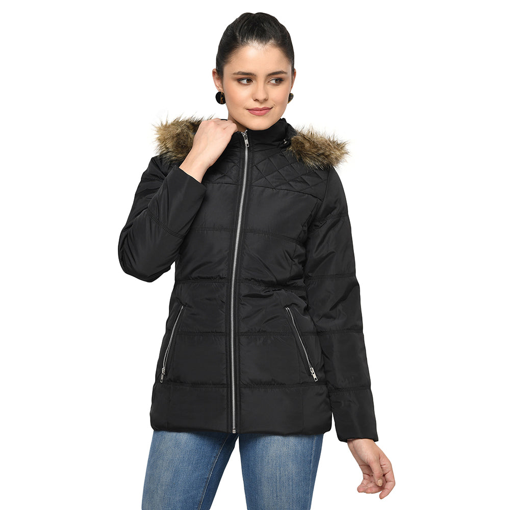 Women's Quilted Jacket with Removable Hood