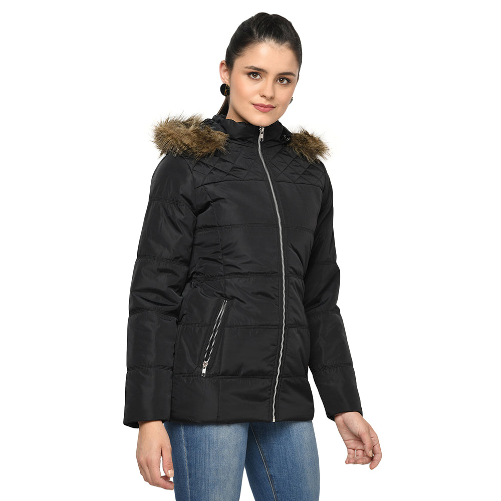 Women's Quilted Jacket with Removable Hood