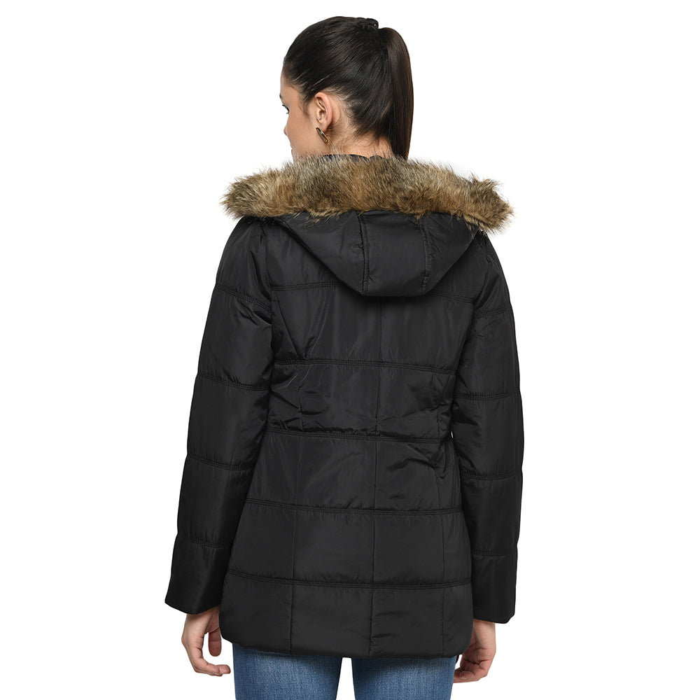 Women's Quilted Jacket with Removable Hood