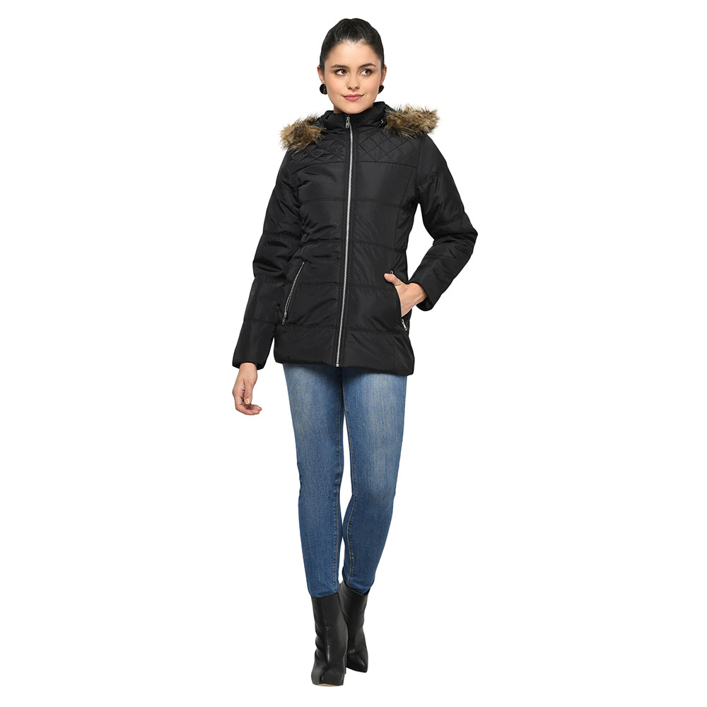 Women's Quilted Jacket with Removable Hood
