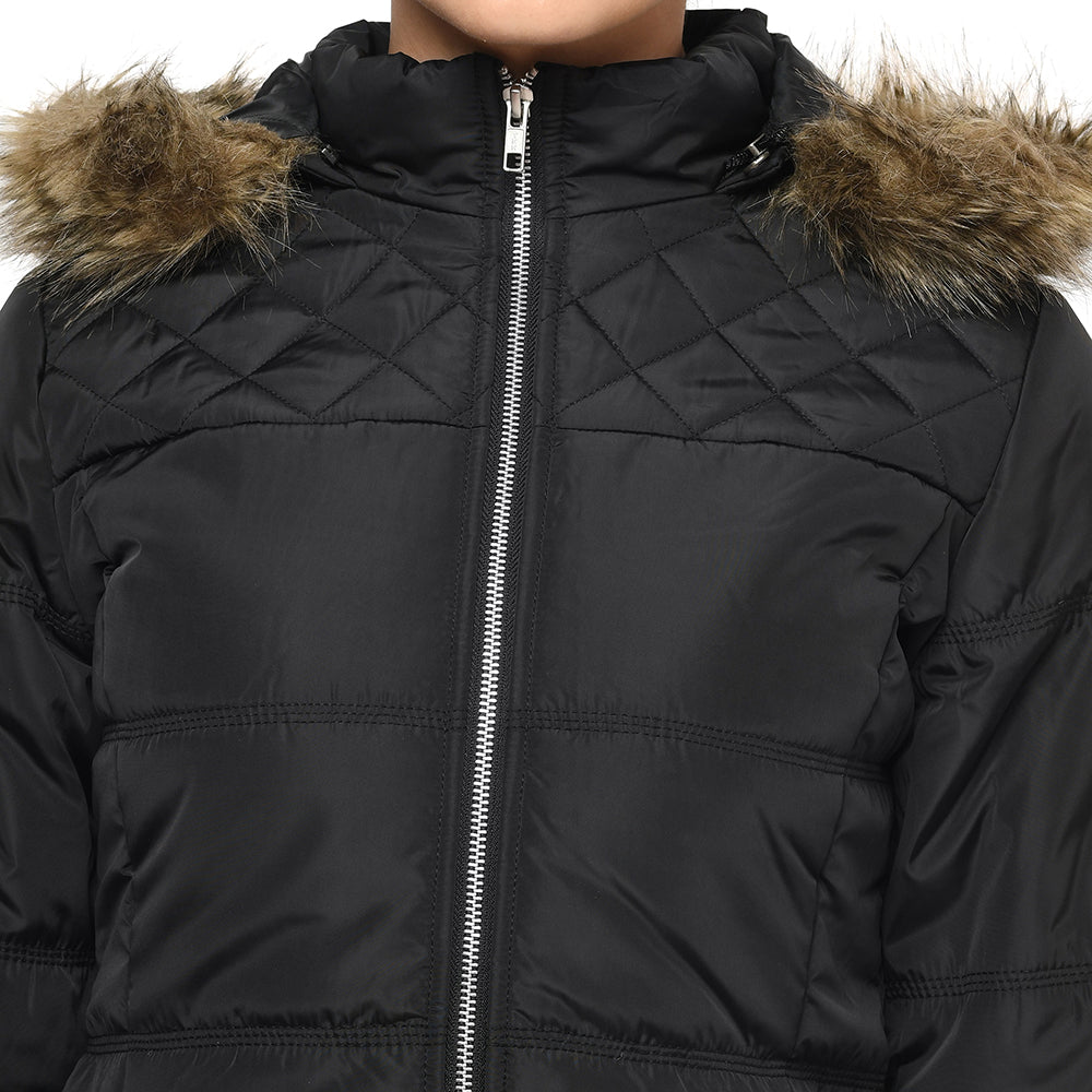 Women's Quilted Jacket with Removable Hood
