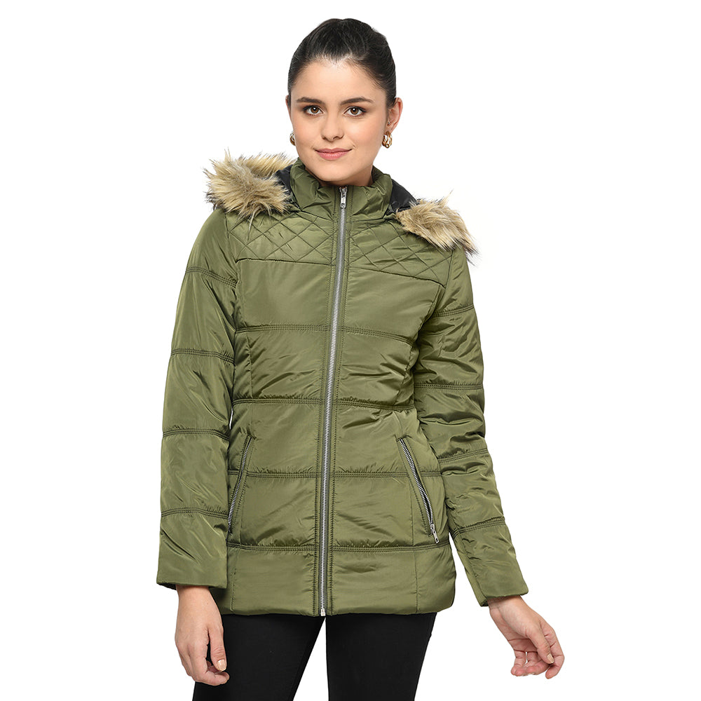 Women's Quilted Jacket with Removable Hood