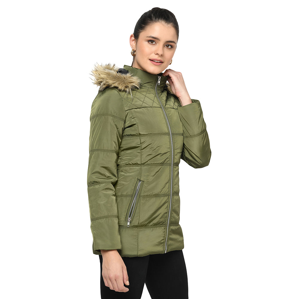 Women's Quilted Jacket with Removable Hood