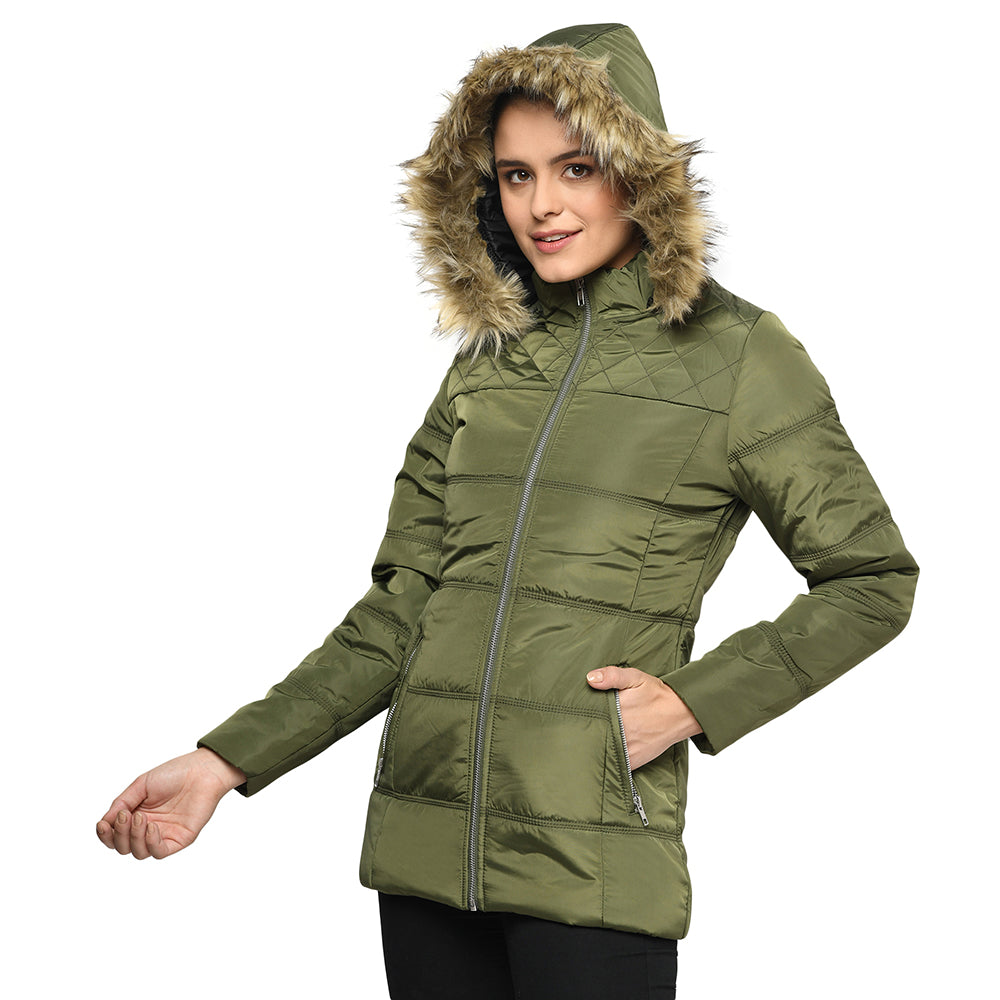 Women's Quilted Jacket with Removable Hood