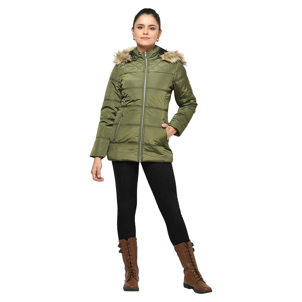 Women's Quilted Jacket with Removable Hood