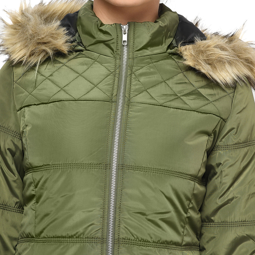 Women's Quilted Jacket with Removable Hood