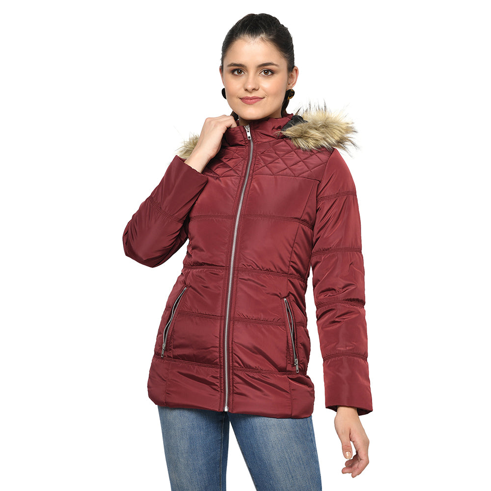 Women's Quilted Jacket with Removable Hood
