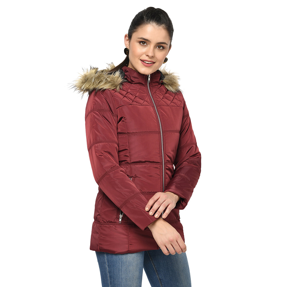Women's Quilted Jacket with Removable Hood