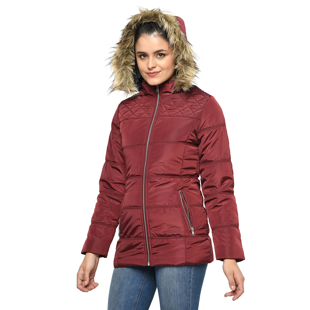 Women's Quilted Jacket with Removable Hood