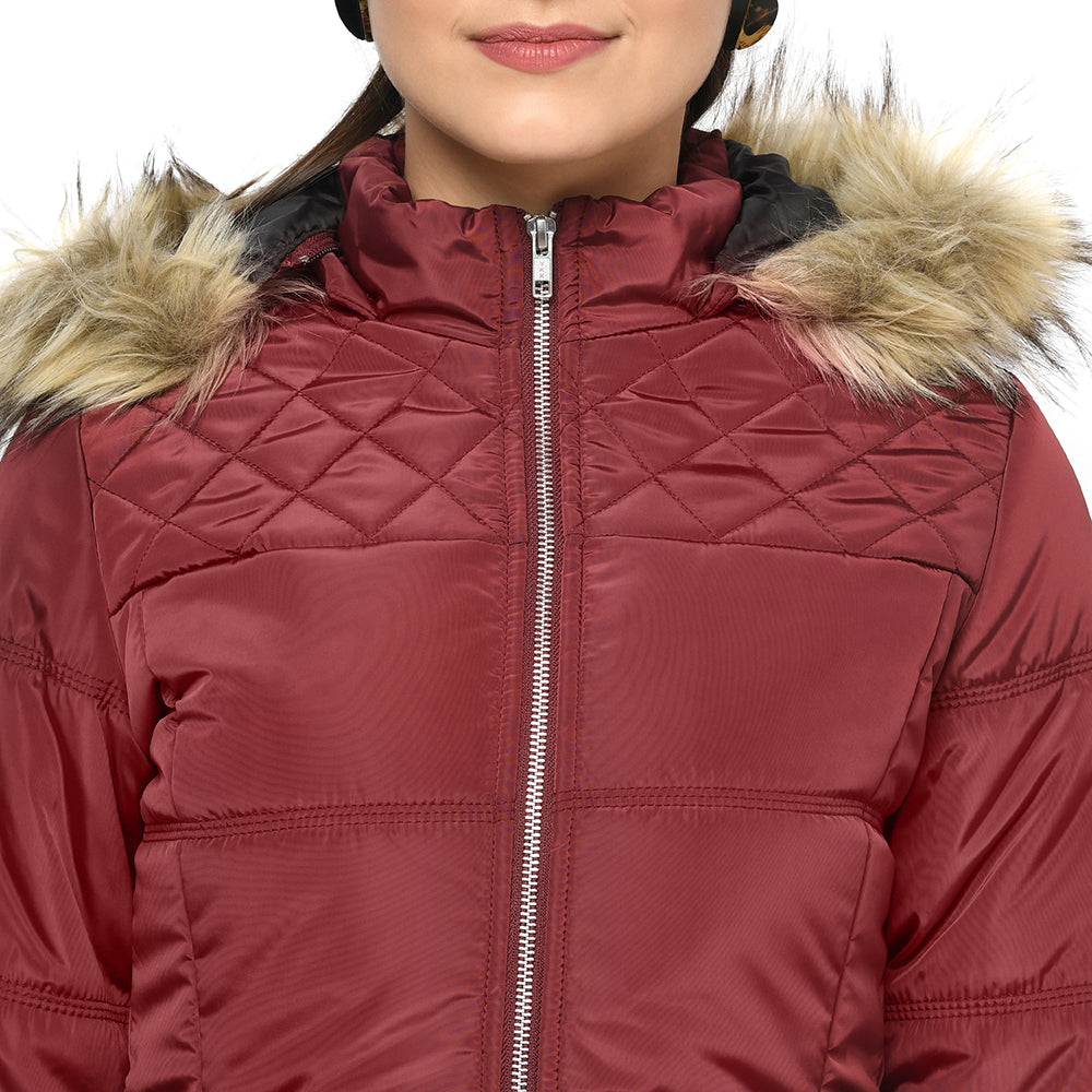 Women's Quilted Jacket with Removable Hood