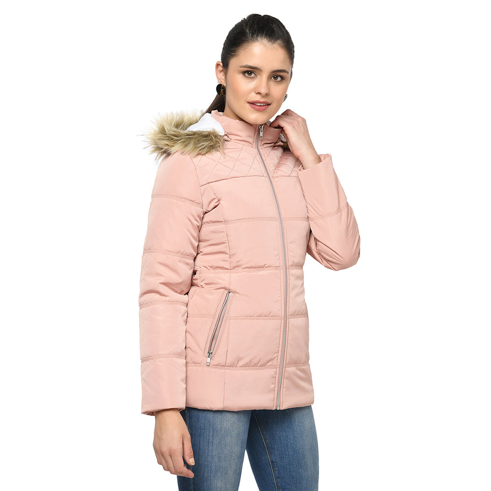 Women's Quilted Jacket with Removable Hood
