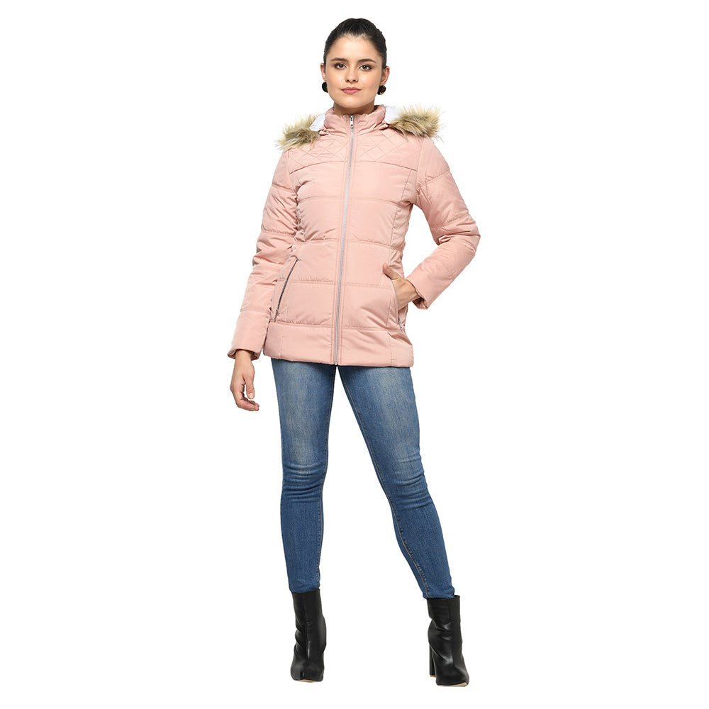 Women's Quilted Jacket with Removable Hood