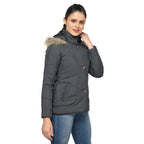 Women's Quilted Jacket in Poly Fabric With Removable Hood