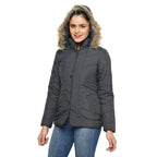 Women's Quilted Jacket in Poly Fabric With Removable Hood