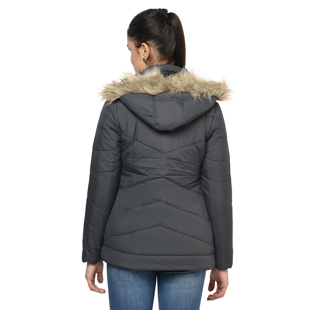 Women's Quilted Jacket in Poly Fabric With Removable Hood