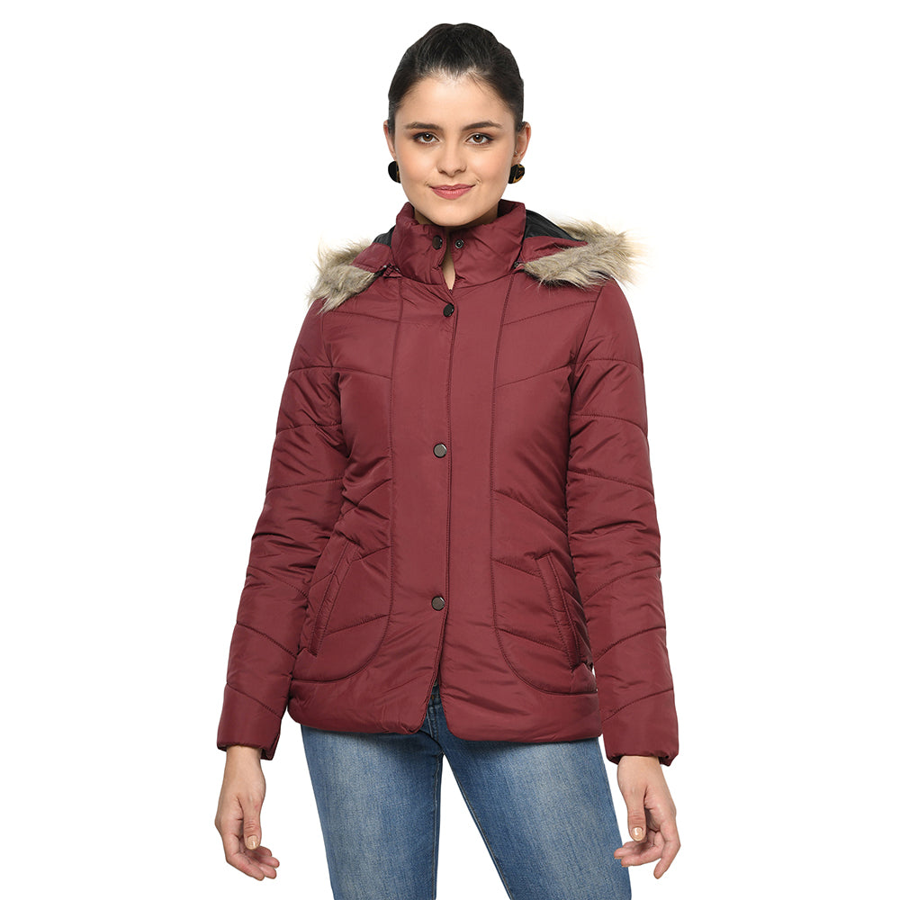 Women's Quilted Jacket in Poly Fabric With Removable Hood