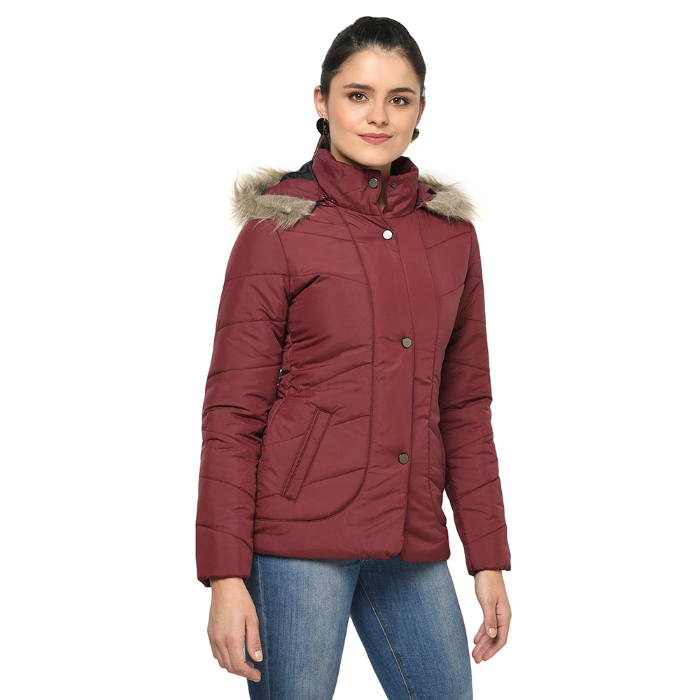 Women's Quilted Jacket in Poly Fabric With Removable Hood