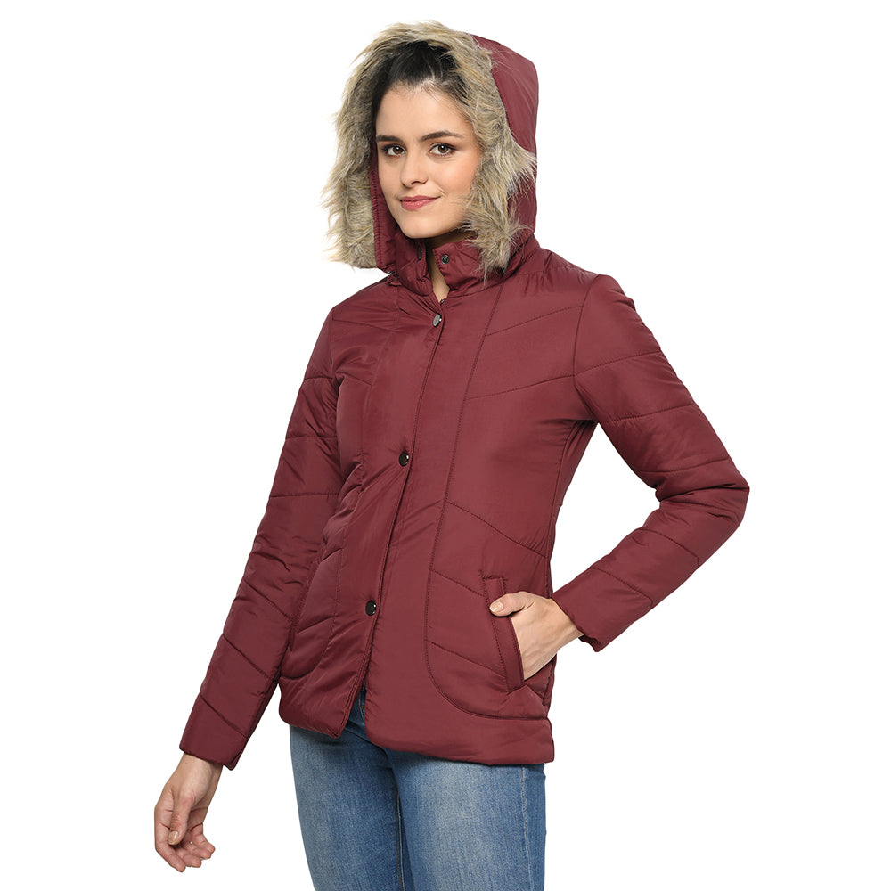 Women's Quilted Jacket in Poly Fabric With Removable Hood