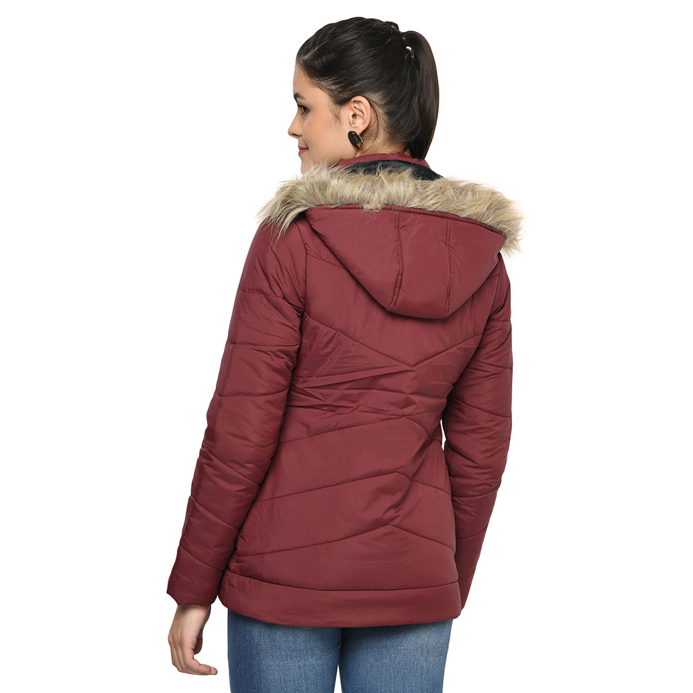 Women's Quilted Jacket in Poly Fabric With Removable Hood