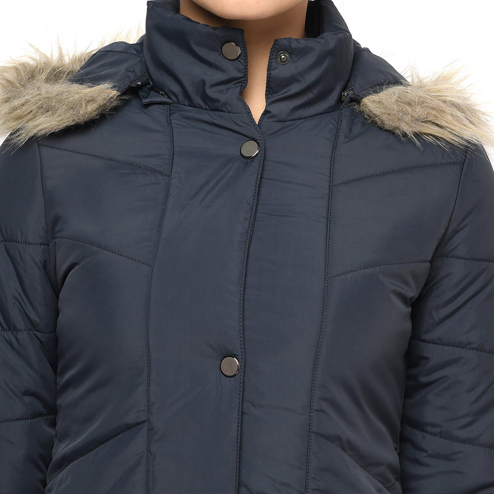 Women's Quilted Jacket in Poly Fabric With Removable Hood