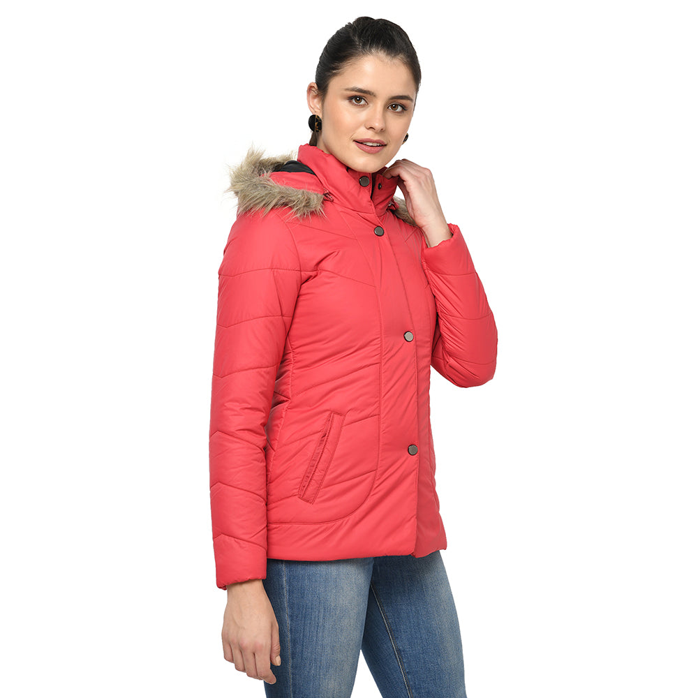 Women's Quilted Jacket in Poly Fabric With Removable Hood