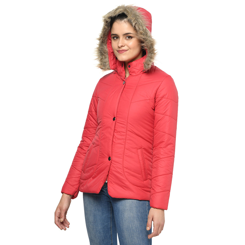 Women's Quilted Jacket in Poly Fabric With Removable Hood